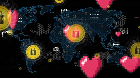 Global Cybersecurity Network with Secured Data Icons