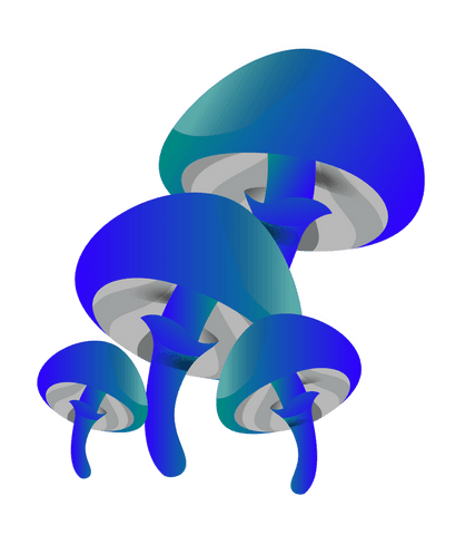Shimmering teal gradient mushrooms with transparent background
