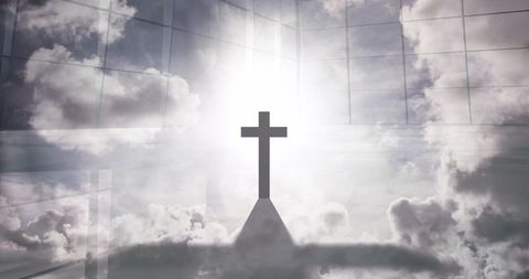 Celestial Cross and Light with Silhouettes Walking on Street - Download Free Stock Images Pikwizard.com
