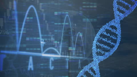 Digital DNA Strand with Data Charts in Motion
