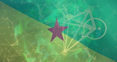 Purple star overlaid on futuristic network mesh with bicycle hub schematic for connected mobility