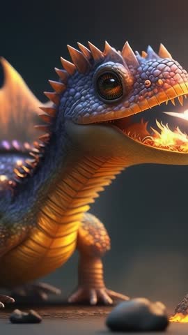 Tilting Dragon-Like Lizard Breathing Fire Vertical Fantasy Video Clip Amber Glow