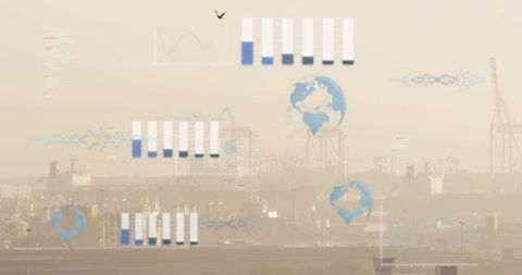 Digital Data Overlay on Hazy Industrial Harbor