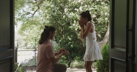 man proposing surprise outdoor engagement - Download Free Stock Images Pikwizard.com