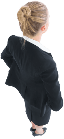 Transparent Blonde Businesswoman in Power Pose from High Angle