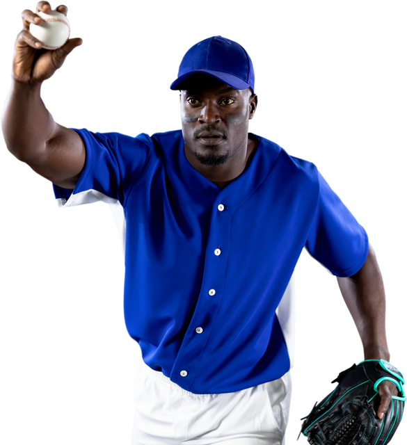 Transparent African American Male Baseball Pitcher in Blue Uniform Preparing to Pitch - Download Free Stock Videos Pikwizard.com