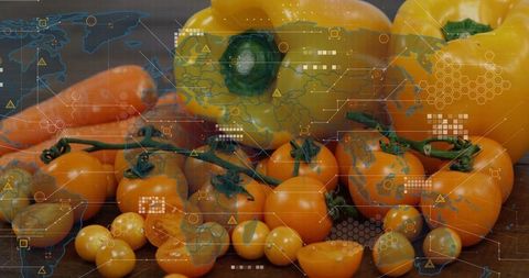 Fresh Produce with Digital Data Visualization Overlay