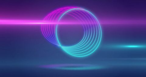 Neon circles on blue abstract background