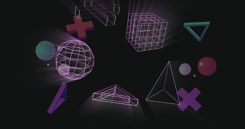 Abstract 3D Pink Geometric Shapes with Digital Overlay