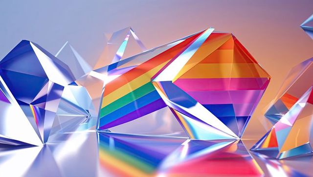 Radiant rainbow-tinted crystal prisms with light refraction