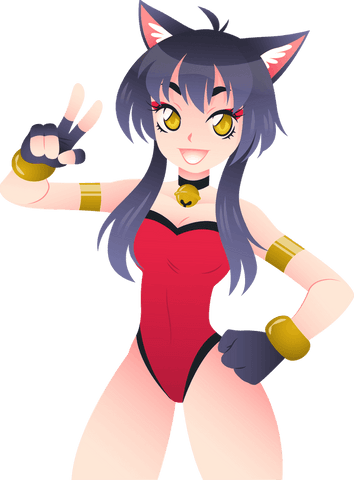 Vibrant anime catgirl posing with peace sign transparent background