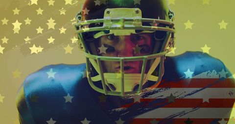 American Football Player with USA Flag and Stars Overlay