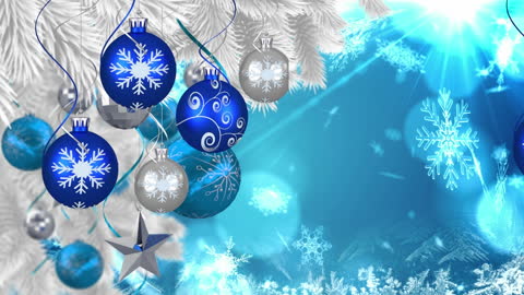 Snow Falling Over Christmas Ornaments on Tree