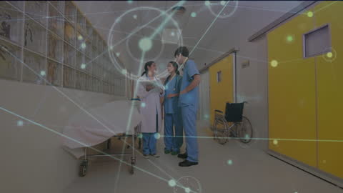 Healthcare Team Collaborates in Modern Hospital Corridor