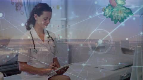 Female Doctor Using Tablet in Futuristic Healthcare Interface
