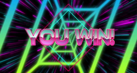 Retro Futuristic 'You Win' Animation with Geometric Shapes