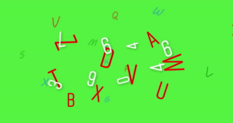 Vibrant Letters and Numbers on Green Background