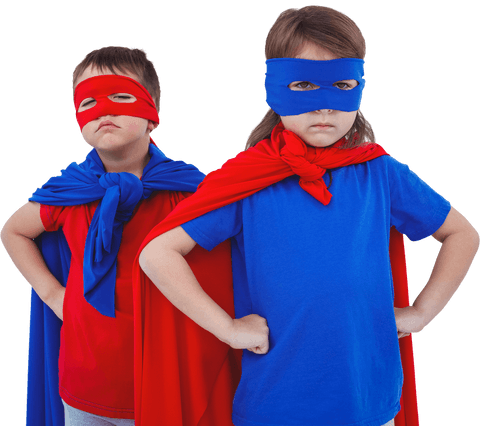 transparent children pretending as superheroes with mask and cape - Download Free Stock Videos Pikwizard.com