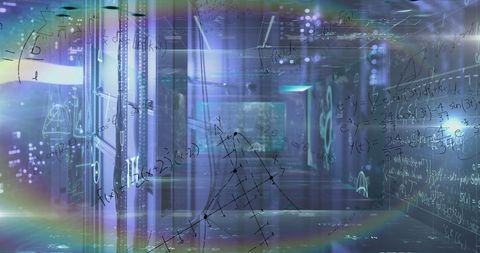 Abstract Math Calculations in Server Room with Prism Effect - Download Free Stock Images Pikwizard.com