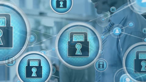 Cybersecurity Concept with Padlock and Network Icons