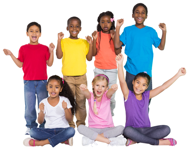 Happy Diverse Schoolchildren Celebrating Victory on Transparent Background - Download Free Stock Videos Pikwizard.com