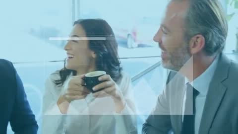 Business Professionals Enjoying Coffee with Data Animation