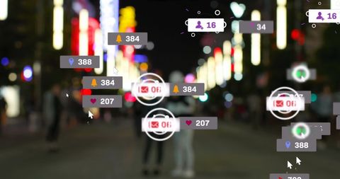 Abstract Social Media Interface in City Nightscape