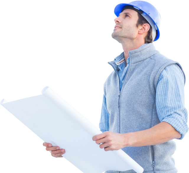 Happy Caucasian Male Architect with Plans Transparent Background - Download Free Stock Videos Pikwizard.com