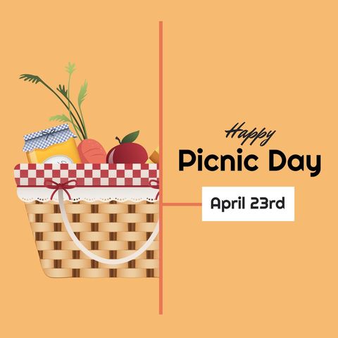 Happy picnic day graphic with basket and food illustrations