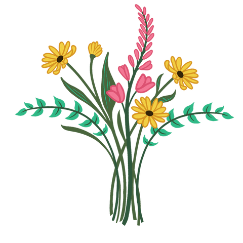 Vibrant botanical bouquet of daisies and pink blooms on transparent