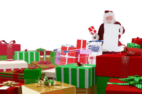 santa claus checking gift list among christmas presents transparent background - Download Free Stock Videos Pikwizard.com