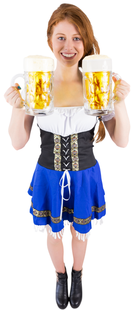 Smiling Oktoberfest Girl in Traditional Costume Holding Transparent Beer Mugs - Download Free Stock Videos Pikwizard.com