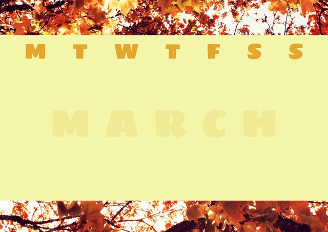 This calendar template, with its vibrant autumn foliage design, evokes a sense of seasonal change and the passage of time. Ideal for planners and organizers, it provides an enchanting and nature-inspired backdrop for the month of March. The editable format allows personal customization, making it perfect for adding personal notes, scheduling events, and creating an aesthetically pleasing monthly plan.