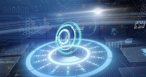 Futuristic Interface with Data Processing Elements on Blue Background - Download Free Stock Images Pikwizard.com