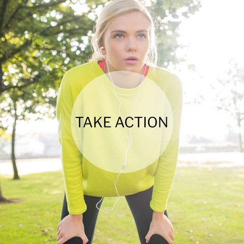 Focused athlete ready to run with motivational message