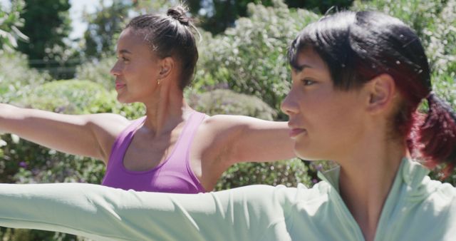 Diverse Women Practicing Yoga Outdoors in Garden - Download Free Stock Images Pikwizard.com