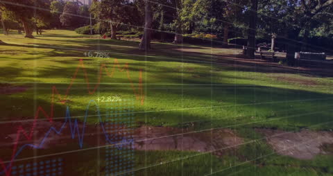Digital Financial Data Overlaying Park Scene