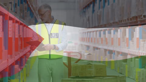 Warehouse Worker Overlaid with Jordan Flag for Global Logistics