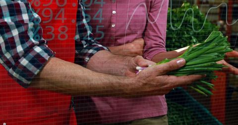 Caucasian Man Analyzing Statistics in Supermarket Concept