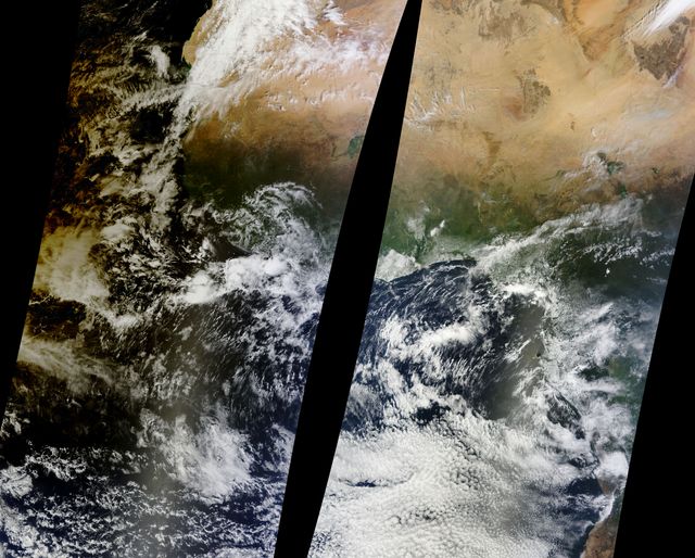 Solar eclipse over western Africa (morning overpass) at 11:45 UTC.  Satellite: Terra  A rare “hybrid” solar eclipse occurred on 03 November 2013, which began over the western Atlantic Ocean as an annular eclipse and transitioned into a full total solar eclipse for observers along the narrow path of totality in the far eastern Atlantic and over parts of Africa.  The Lunar Umbra (or solar eclipse shadow) could be seen tracking rapidly southeastward across the Atlantic Ocean.  Credit: NASA/GSFC/Jeff Schmaltz/MODIS Land Rapid Response Team  <b><a href="http://www.nasa.gov/audience/formedia/features/MP_Photo_Guidelines.html" rel="nofollow">NASA image use policy.</a></b>  <b><a href="http://www.nasa.gov/centers/goddard/home/index.html" rel="nofollow">NASA Goddard Space Flight Center</a></b> enables NASA’s mission through four scientific endeavors: Earth Science, Heliophysics, Solar System Exploration, and Astrophysics. Goddard plays a leading role in NASA’s accomplishments by contributing compelling scientific knowledge to advance the Agency’s mission.  <b>Follow us on <a href="http://twitter.com/NASA_GoddardPix" rel="nofollow">Twitter</a></b>  <b>Like us on <a href="http://www.facebook.com/pages/Greenbelt-MD/NASA-Goddard/395013845897?ref=tsd" rel="nofollow">Facebook</a></b>  <b>Find us on <a href="http://instagram.com/nasagoddard?vm=grid" rel="nofollow">Instagram</a></b>