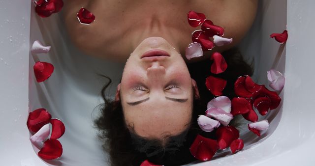 Woman Relaxing in Bathtub with Rose Petals, Spa Wellness Concept - Download Free Stock Images Pikwizard.com