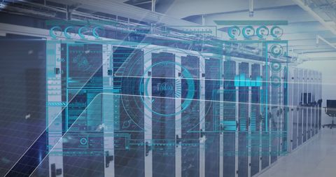 futuristic data processing interface overlaying server room - Download Free Stock Images Pikwizard.com