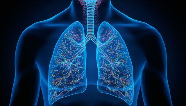 Glowing 3d respiratory illustration showing lungs, trachea and bronchial tree