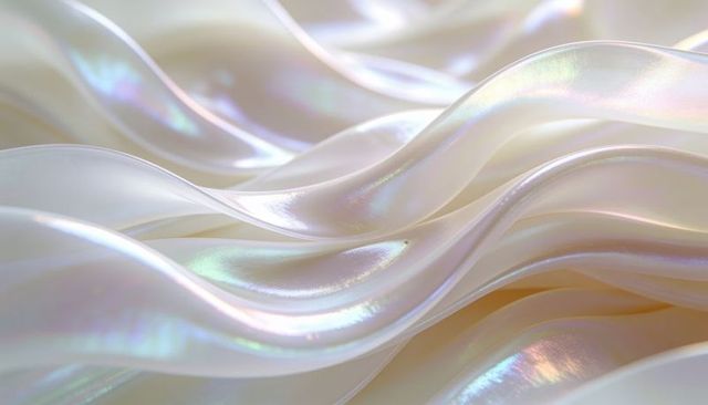 Flowing iridescent pearl ribbons abstract macro texture with glossy pastel highlights