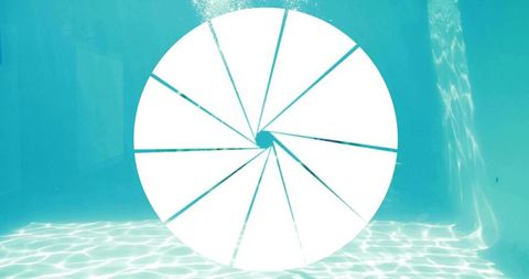 Overlaying white radial aperture disc obscuring turquoise pool caustics modern minimalist