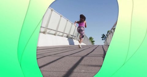 Active Lifestyle: Woman Running on Sunny Bridge Landscape
