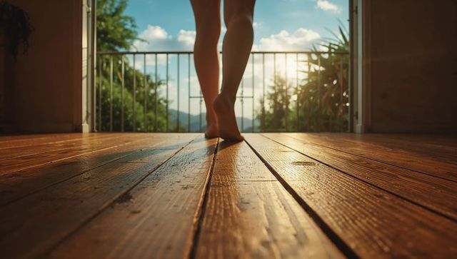 Serene Morning on Balcony With Barefoot Peaceful Ambiance