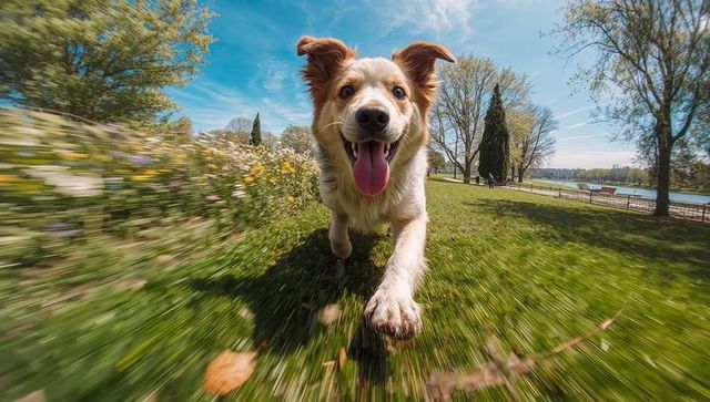Energetic Dog Sprinting in Vibrant Park Setting