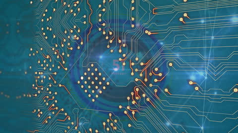 Futuristic Circuit Board and Data Processing Animation