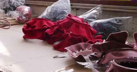 Close-up of Colorful Hat Parts on Workshop Table